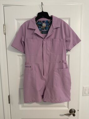 Lilac Short-Sleeve Women's Utility Romper Bodysuit